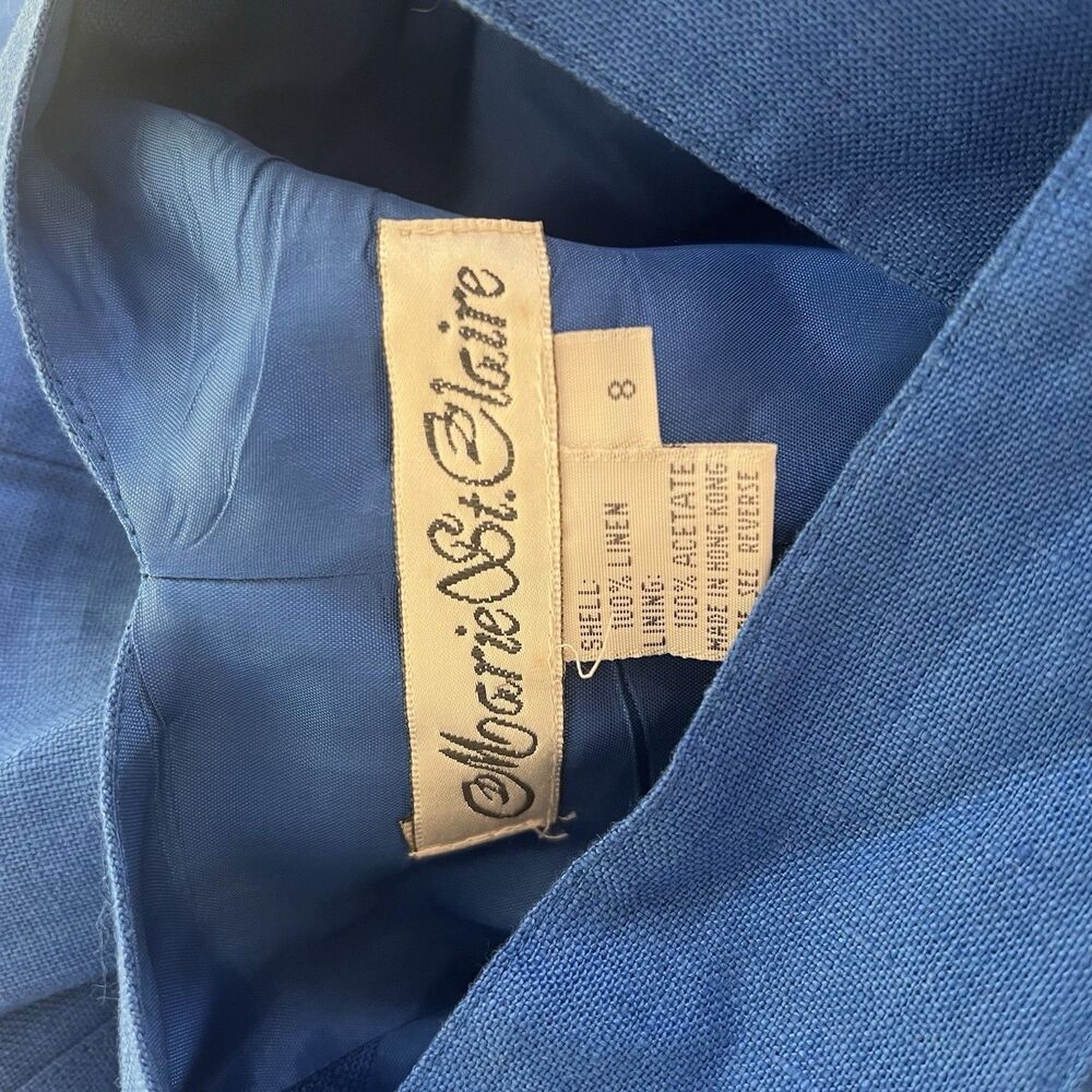 Marie St Claire Vtg Linen Midi Blue Dress Women’s Sz 8 Party Quiet Luxury Chic - Picture 5 of 7